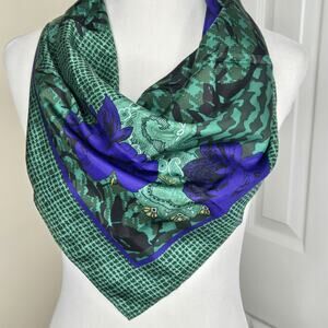 VTG Christian Dior Echarpes Scarf Floral Paisley Purple Green 100% Silk Square
